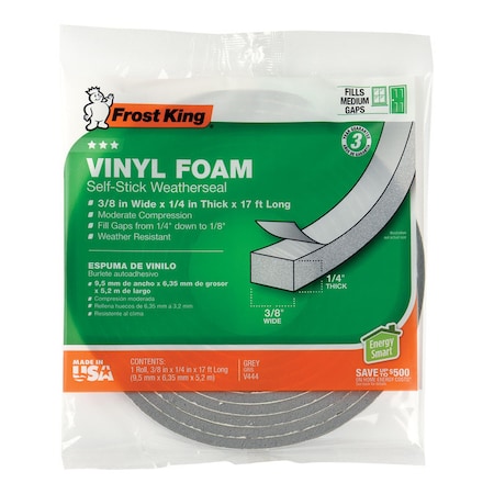 Frost King Frost King Gray Vinyl Clad Foam Weather Seal For Doors and Windows 17 ft. L X 0.25 in. V444H